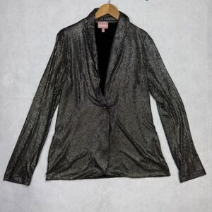 SHOW ME YOUR MUMU‎ Women's Metallic Disco Blazer Jacket Size L Black Silver